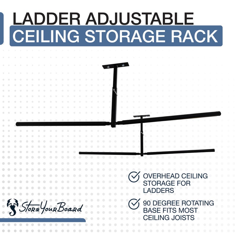 StoreYourBoard Adjustable Overhead Ladder Rack â€“ Garage Organizer Ladder Shelf for Step & Extension Ladders - Storage Racks and Shelving for Garage Organization - Ceiling Mounted - Holds 150 lbs - Image 3