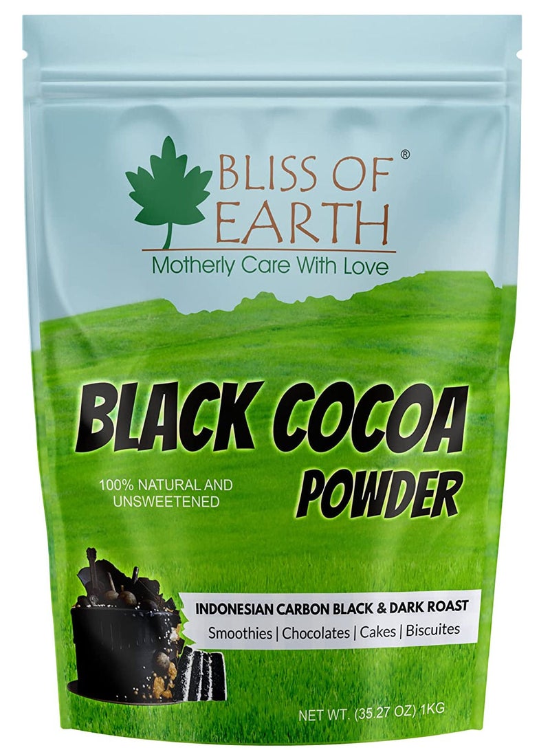 BLISS OF EARTH Black Cocoa Powder Natural and Unsweetened Carbon Black & Dark Roast Perfect for Cooking & Baking Cakes Biscuits Oreo Chocolates Smoothies 1KG  - Image 1