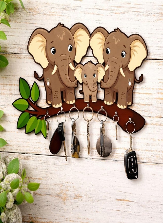 inultimate Elephant Family Wooden Key Holder for Wall | Decorative Animal Key Hanger with 5 Hooks | Cute Cartoon Wall Mounted Key Stand for Home Entrance, Living Room & Office Décor - Image 3