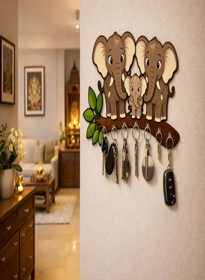 inultimate Elephant Family Wooden Key Holder for Wall | Decorative Animal Key Hanger with 5 Hooks | Cute Cartoon Wall Mounted Key Stand for Home Entrance, Living Room & Office Décor - Image 2