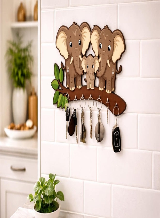 inultimate Elephant Family Wooden Key Holder for Wall | Decorative Animal Key Hanger with 5 Hooks | Cute Cartoon Wall Mounted Key Stand for Home Entrance, Living Room & Office Décor - Image 4