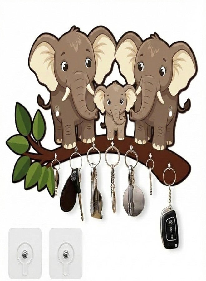 inultimate Elephant Family Wooden Key Holder for Wall | Decorative Animal Key Hanger with 5 Hooks | Cute Cartoon Wall Mounted Key Stand for Home Entrance, Living Room & Office Décor - Image 1