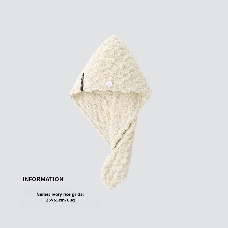 Thick Coral Fleece Hair Drying Cap for Women Ivory hair drying cap (25*65)