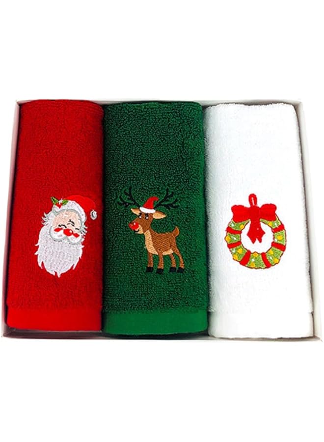 The Bros Christmas Hand Towels 3 Pieces Set, 100% Cotton Kitchen Towels, Holiday Soft Dish Towels for bathroom, Towels Washcloth Christmas Decor/Gifts,Embroidery Design,32 * 45CM - Image 1
