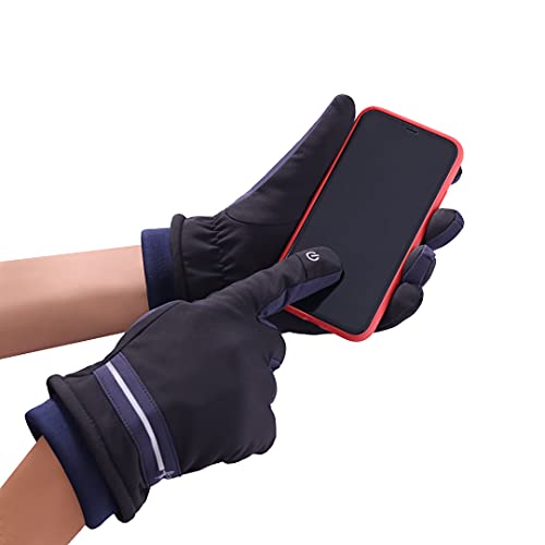 HIVER nylon Waterproof Gloves Winter Gloves Men Women Touch Screen Glove Anti-Slip Windproof Waterproof Texting Gloves for Running Cycling (Medium, Blue) - Image 4