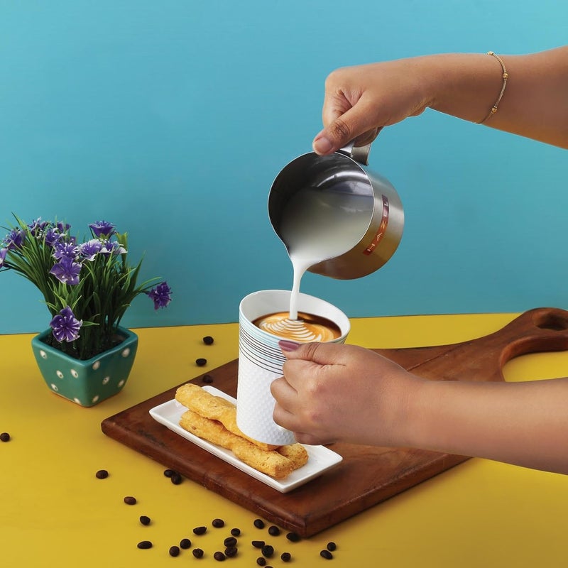 Hazel HAZEL Stainless Steel Tea Coffee Milk Frothing Pitcher Serving Pot with Handle Spill Proof Pouring 600 ML 800 ML Set of 2  - Image 2