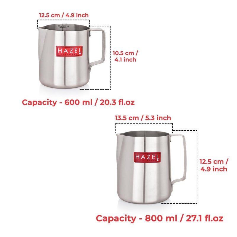 Hazel HAZEL Stainless Steel Tea Coffee Milk Frothing Pitcher Serving Pot with Handle Spill Proof Pouring 600 ML 800 ML Set of 2  - Image 3