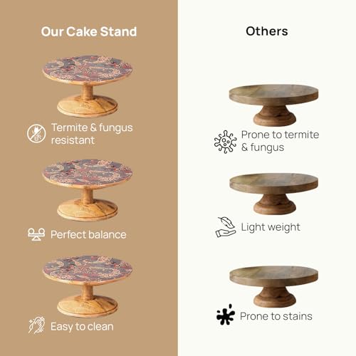 nestroots Printed Grey Hygge Mango Wood Cake Stand | 10-Inch Dessert Platter for Cupcakes, Pies & Pastries | Stylish Display for Parties, Weddings & Home Decor - Image 5