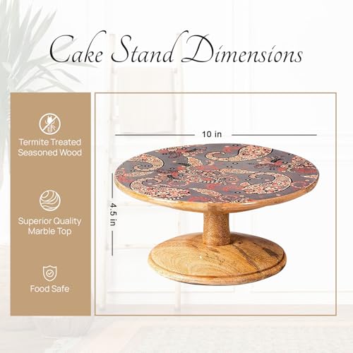 nestroots Printed Grey Hygge Mango Wood Cake Stand | 10-Inch Dessert Platter for Cupcakes, Pies & Pastries | Stylish Display for Parties, Weddings & Home Decor - Image 2