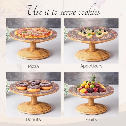 nestroots Printed Grey Hygge Mango Wood Cake Stand | 10-Inch Dessert Platter for Cupcakes, Pies & Pastries | Stylish Display for Parties, Weddings & Home Decor - Image 3