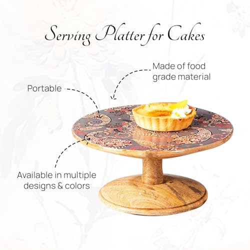 nestroots Printed Grey Hygge Mango Wood Cake Stand | 10-Inch Dessert Platter for Cupcakes, Pies & Pastries | Stylish Display for Parties, Weddings & Home Decor - Image 4