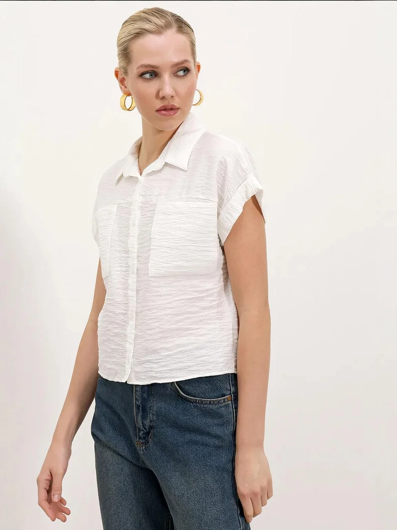 BIG DART BDART Textured Crop Shirt with Pockets