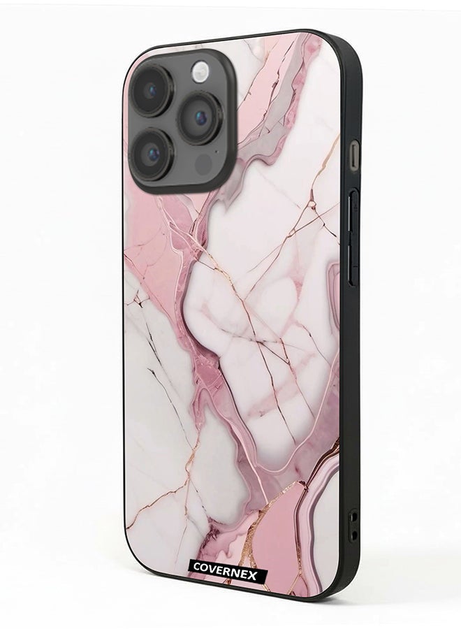 Covernex غطاء حماية لجهاز آبل آيفون 14 برو ماكس مزخرف بتصميم رخام الورد الكوارتز - Image 1