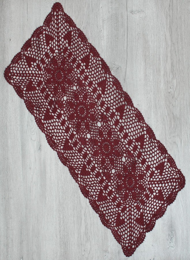kilofly Handmade Crochet Lace Rectangular Table Runner 15 x 36 Inch, Red - Image 1