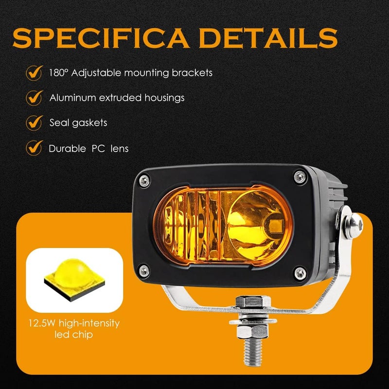 GLOBLED 3 Inch Led Pod Amber, 50W 6000 LM Combo Beam Small Led Light Pods IP68 Led Driving Fog Lights Off Road Lights Ditch Lights Compatible with Motorcycle Truck SUV ATV UTV Boat 2 Pc - Image 4
