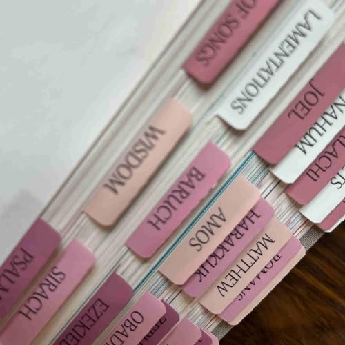 thinkor Pink Repositionable Bible Tabs for Women, Laminated Large Print Stickers, Easy to Read and Apply, Fits Standard and Catholic Bibles - Image 5