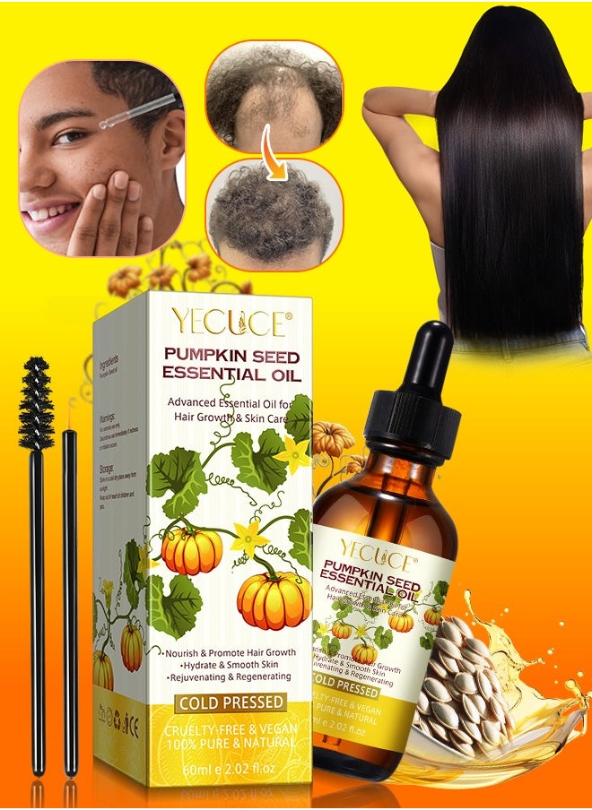 Yecuce 60ml Pumpkin Seed Essential Oil for Skin and Hair Growth Organic 100% Pure RAW Cold Pressed Pumpkin Seed Oil for Anti Aging Wrinkle Massage Oil Hair and Scalp Care Vitamin E Oil for Skin and hair  - Image 1