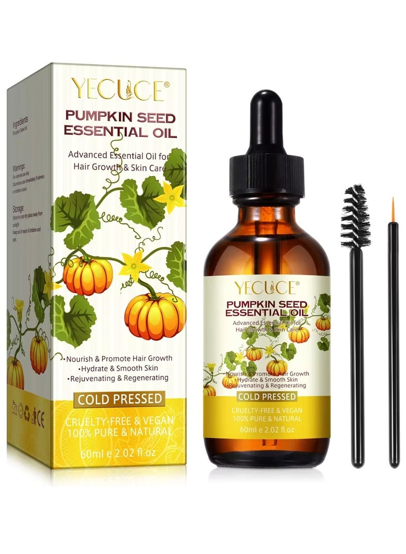 60ml Pumpkin Seed Essential Oil for Skin and Hair Growth Organic 100% Pure RAW Cold Pressed Pumpkin Seed Oil for Anti Aging Wrinkle Massage Oil Hair and Scalp Care Vitamin E Oil for Skin and hair