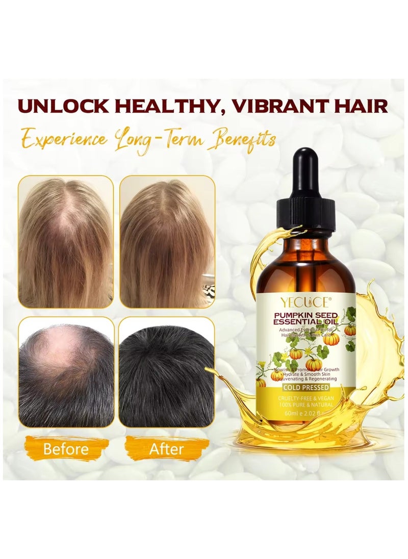 Yecuce 60ml Pumpkin Seed Essential Oil for Skin and Hair Growth Organic 100% Pure RAW Cold Pressed Pumpkin Seed Oil for Anti Aging Wrinkle Massage Oil Hair and Scalp Care Vitamin E Oil for Skin and hair  - Image 2