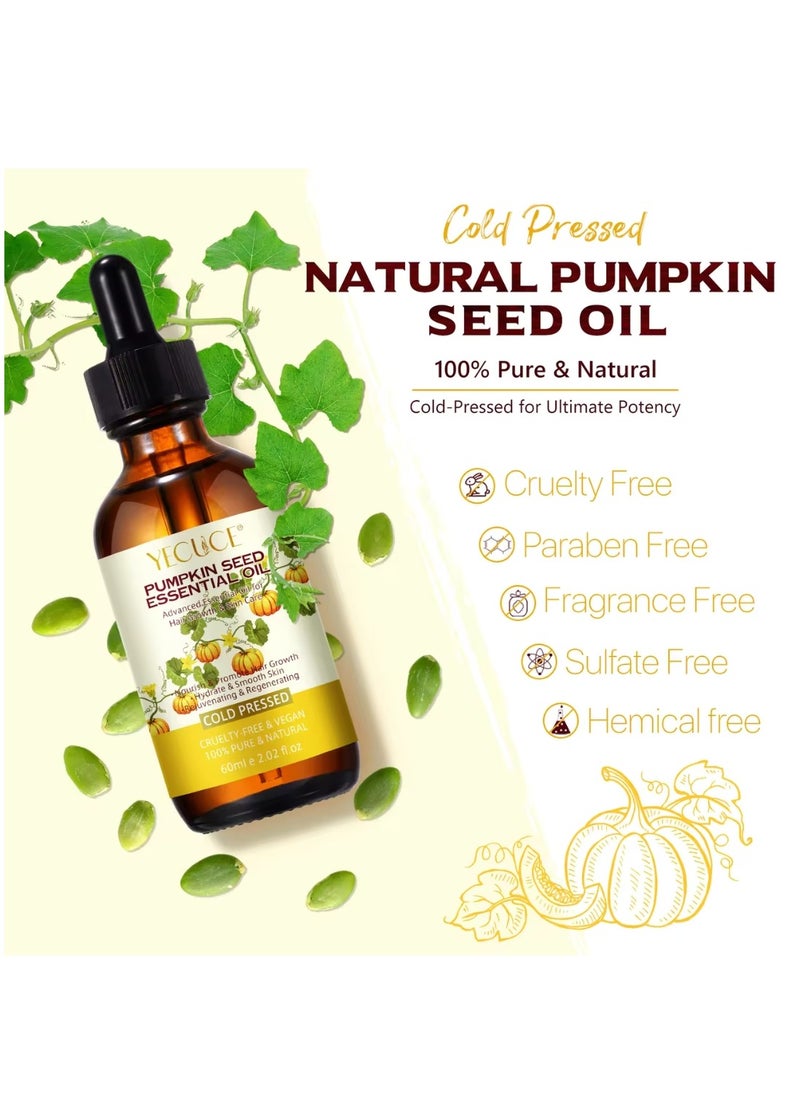Yecuce 60ml Pumpkin Seed Essential Oil for Skin and Hair Growth Organic 100% Pure RAW Cold Pressed Pumpkin Seed Oil for Anti Aging Wrinkle Massage Oil Hair and Scalp Care Vitamin E Oil for Skin and hair  - Image 5