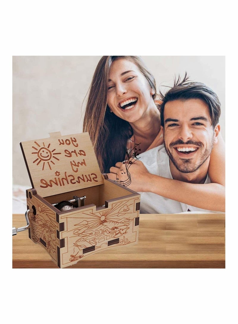 Excefore Wooden Music Box, Wooden Engraved Vintage Hand Cranked Music Boxes, Gift for Child Toddler Girls Daughter Mother Love Women(You are My Sunshine)  - Image 2