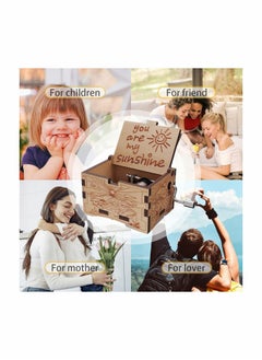 Excefore Wooden Music Box, Wooden Engraved Vintage Hand Cranked Music Boxes, Gift for Child Toddler Girls Daughter Mother Love Women(You are My Sunshine)  - Image 3