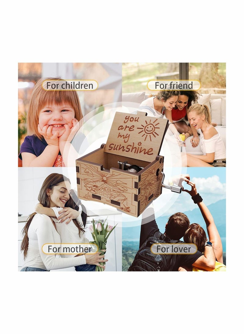 Excefore Wooden Music Box, Wooden Engraved Vintage Hand Cranked Music Boxes, Gift for Child Toddler Girls Daughter Mother Love Women(You are My Sunshine)  - Image 3