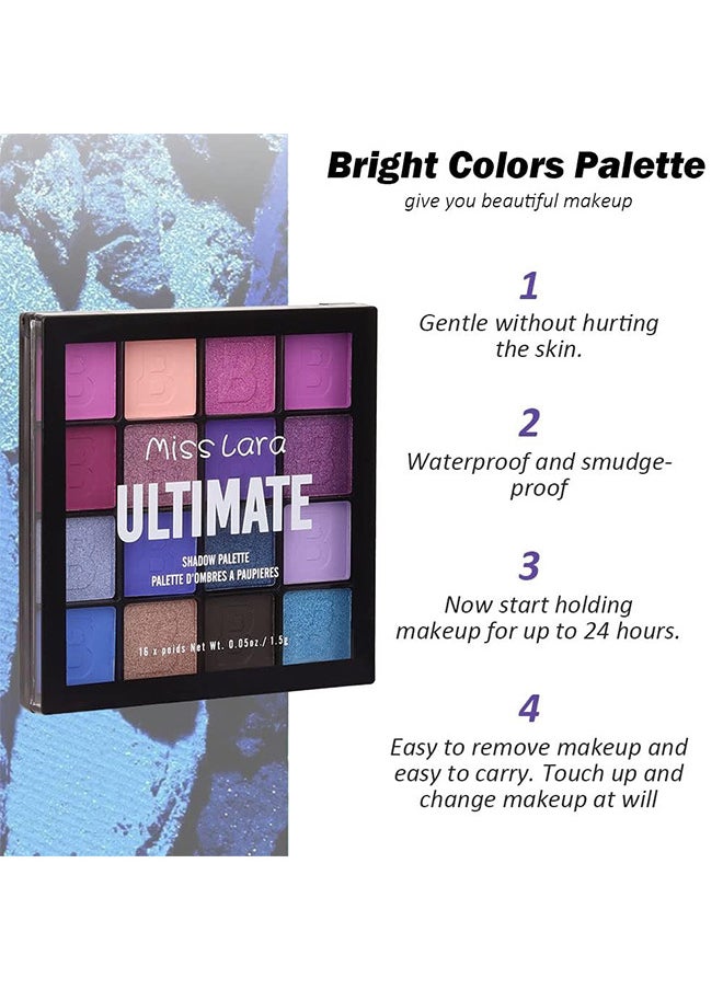 MISS - 16 Colors Shimmer Matte Eyeshadow Palette, Waterproof Colorpop Navy Blue Eyeshadow Purple Eye shadow Paleta Series, Matt Powder Pressed Eye Pallet, Highly Pigmented Shiny Glitter Eyeshadow Makeup - Image 1
