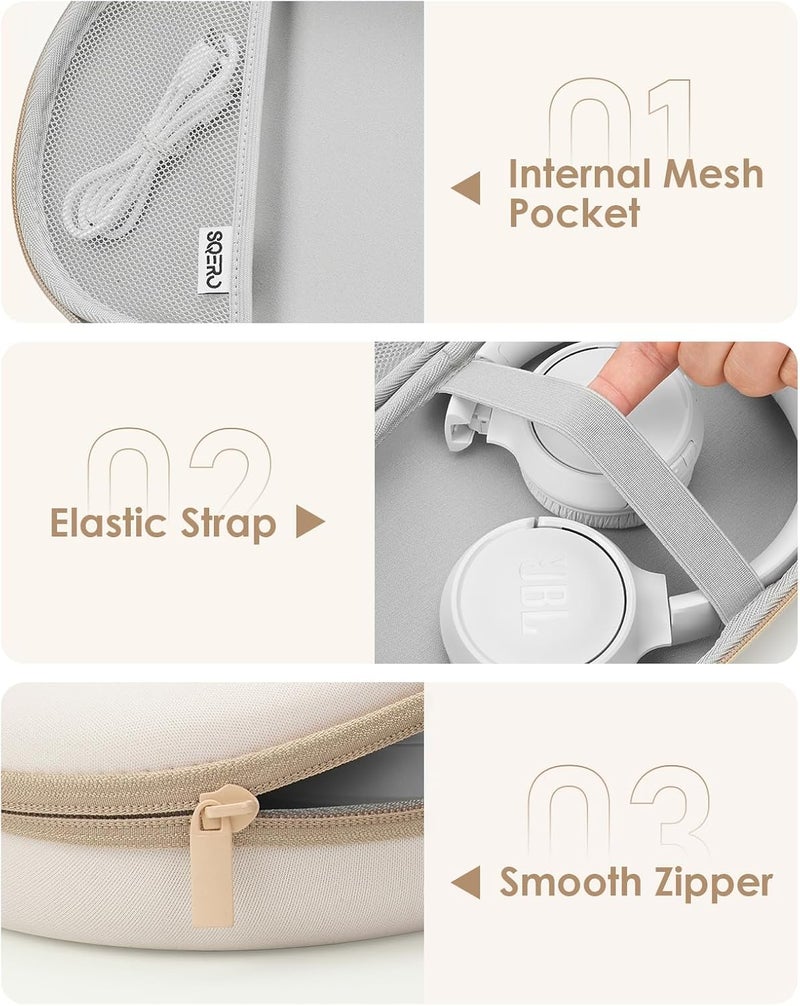 SQERO Earphone Case for JBL Tune 520BT/510BT/500BT/720BT/Bose/Soundcore Anker/BERIBES/KVIDIO/TOZO/JLab Ultra Slim Pocket Over-Ear Headphones Universal Portable Travel Organizer Bag (Beige) - Image 5