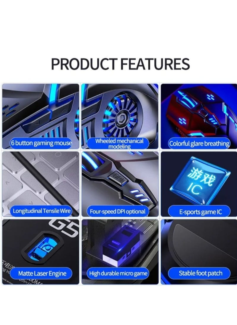 Gaming - Adjustable DPI Optical Wired Gaming Mouse fo 6D key layout  with RGB light , 6 Programmable Buttons with Macro-recording Gaming Mice with Fire Button PC Gamers for Windows 7/8/10/XP Vista Linux, Black - Image 1