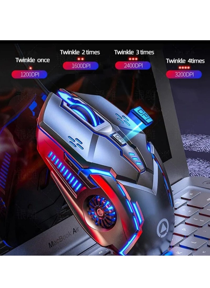 Gaming - Adjustable DPI Optical Wired Gaming Mouse fo 6D key layout  with RGB light , 6 Programmable Buttons with Macro-recording Gaming Mice with Fire Button PC Gamers for Windows 7/8/10/XP Vista Linux, Black - Image 1