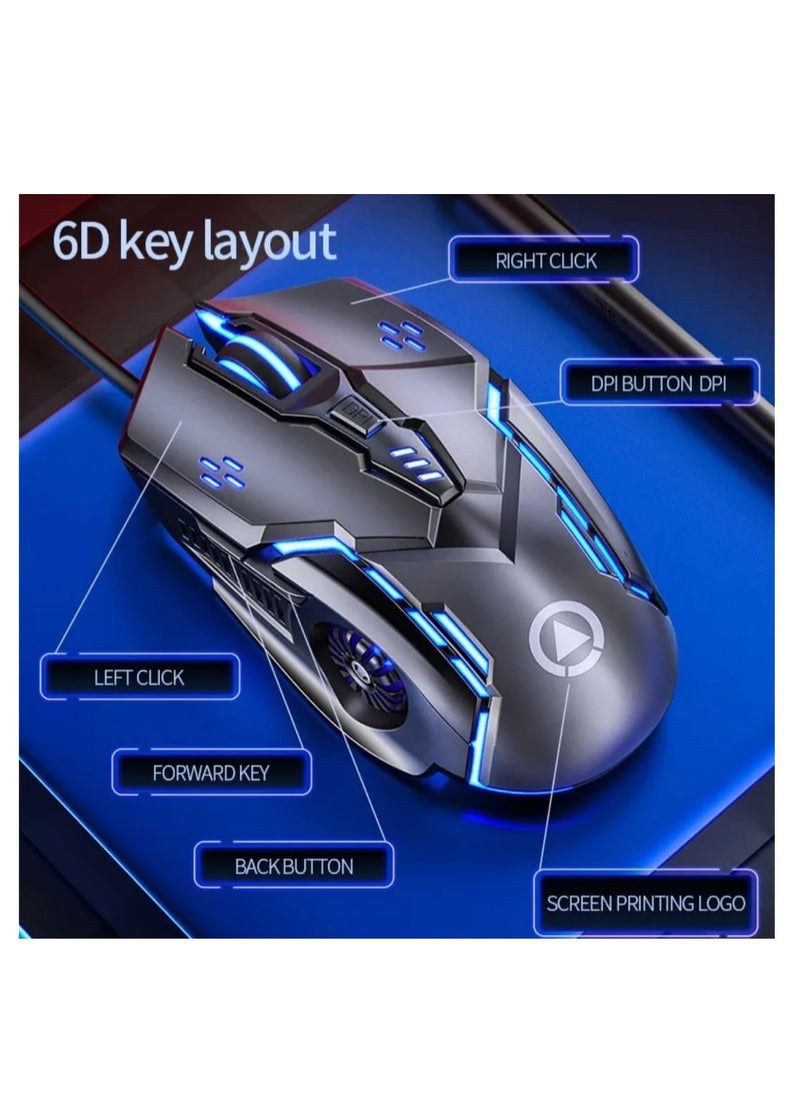 Gaming - Adjustable DPI Optical Wired Gaming Mouse fo 6D key layout  with RGB light , 6 Programmable Buttons with Macro-recording Gaming Mice with Fire Button PC Gamers for Windows 7/8/10/XP Vista Linux, Black - Image 1