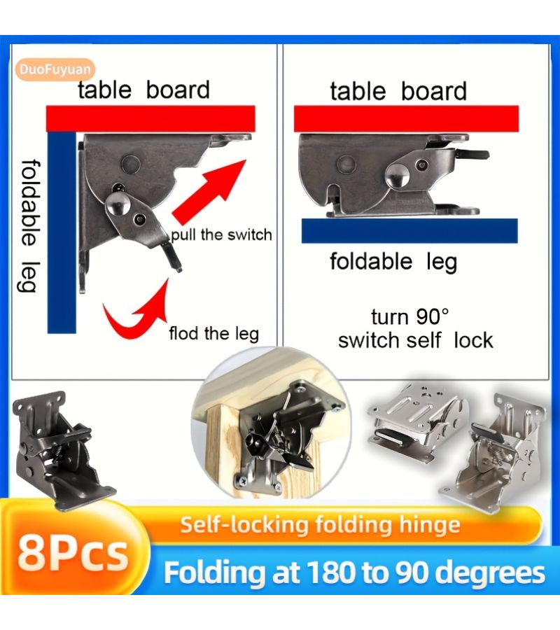 Silvery Self Locking Hinge 90 180 Degree For Folding Tables And Chairs 8pcs - Image 2