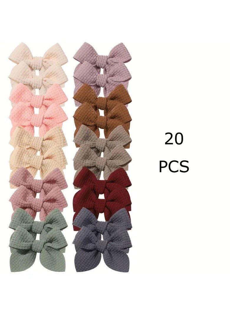 Set Of 20 Trendy Hair Clips With Bow Design For Girls - Macaron Colors, Polyester Fabric. - Image 1