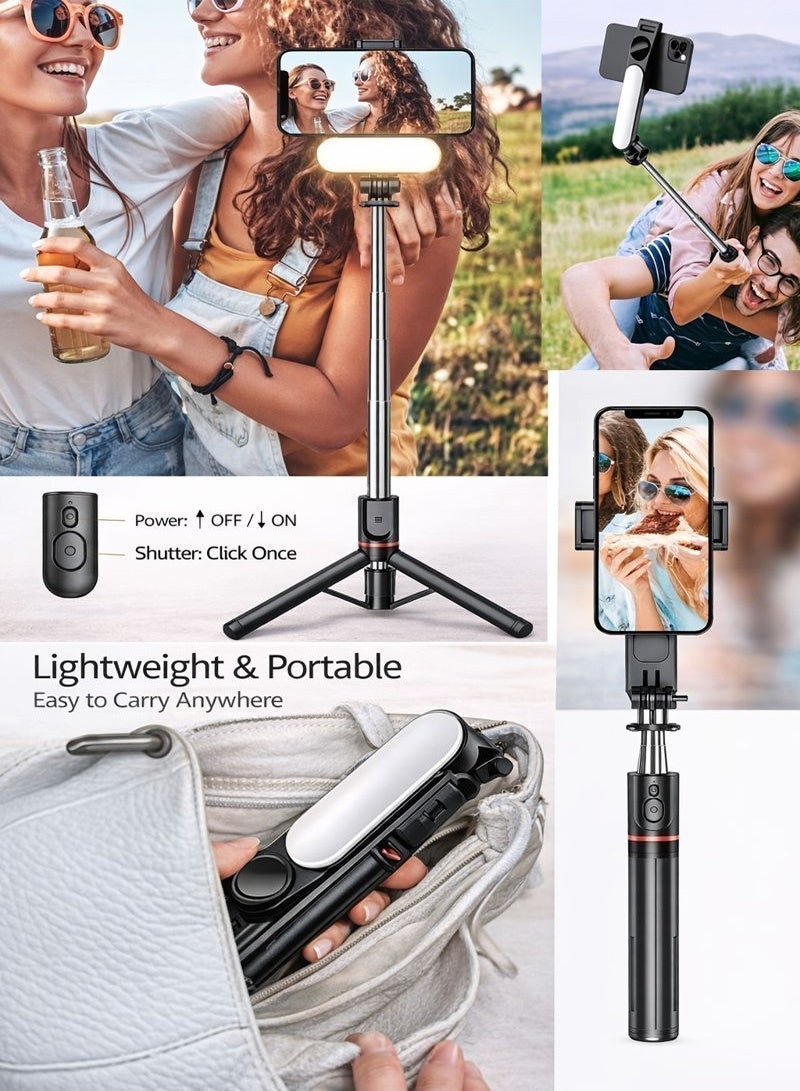 Neyecam 110cm (43.3") Extendable Selfie Stick Tripod with Dual Fill Lights, Rechargeable Bluetooth Remote, Removable LED Light, Compatible with iPhone & Android Phones, for Travel, Vlogging, Video & Photography - Image 5