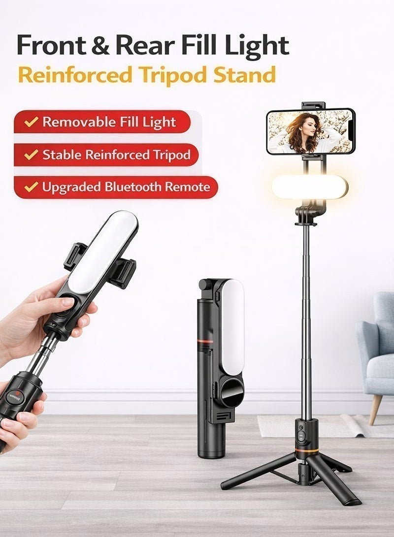 Neyecam 110cm (43.3") Extendable Selfie Stick Tripod with Dual Fill Lights, Rechargeable Bluetooth Remote, Removable LED Light, Compatible with iPhone & Android Phones, for Travel, Vlogging, Video & Photography - Image 4