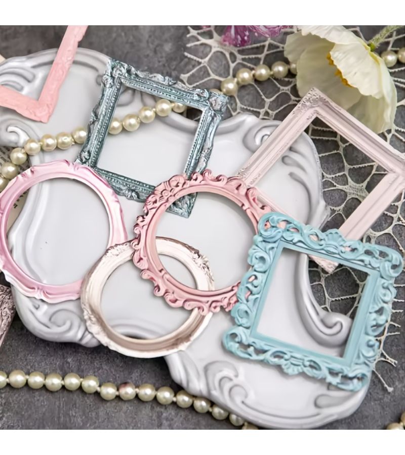 10Pcs Vintage Photo Frames Scrapbooking Paper Assorted Shapes Colors Embossed Craft Journal Album - Image 2