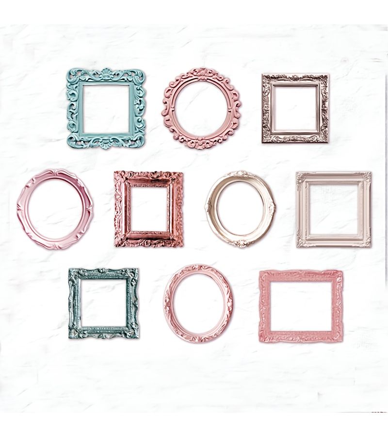 10Pcs Vintage Photo Frames Scrapbooking Paper Assorted Shapes Colors Embossed Craft Journal Album - Image 1