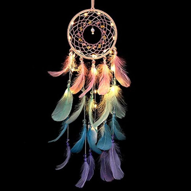 Crosszen Dream Catcher Wall Decor Handmade Dream Catcher with LED Light Colorful Feather Dream Catchers Wall Decor Dreamcatchers Gift for Girls Kids Women