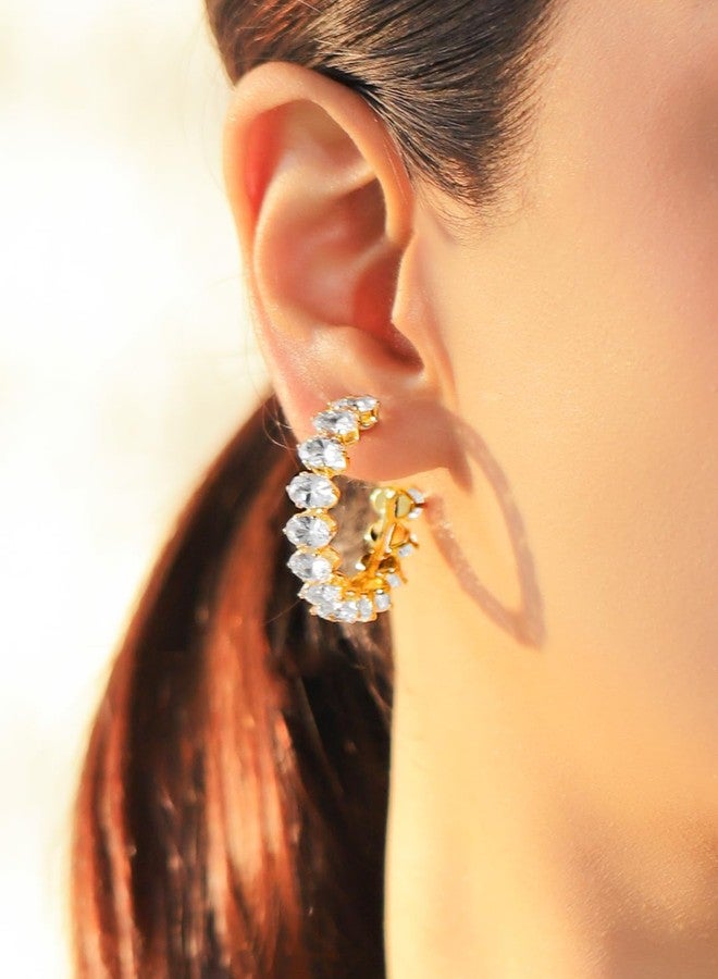 Rubans Hoop Earrings Stylish Jewellery with Crystal Cubic Zirconia Studded Gift for Women & Girls - Image 3