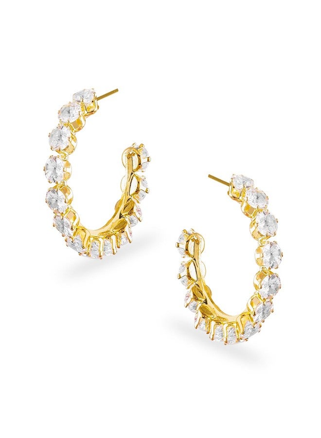 Rubans Hoop Earrings Stylish Jewellery with Crystal Cubic Zirconia Studded Gift for Women & Girls - Image 1