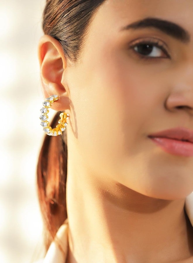 Rubans Hoop Earrings Stylish Jewellery with Crystal Cubic Zirconia Studded Gift for Women & Girls - Image 2