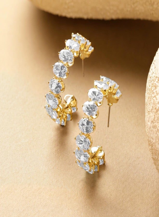 Rubans Hoop Earrings Stylish Jewellery with Crystal Cubic Zirconia Studded Gift for Women & Girls - Image 4