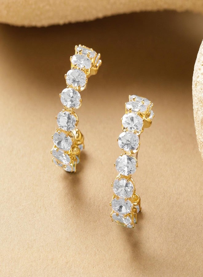 Rubans Hoop Earrings Stylish Jewellery with Crystal Cubic Zirconia Studded Gift for Women & Girls - Image 5