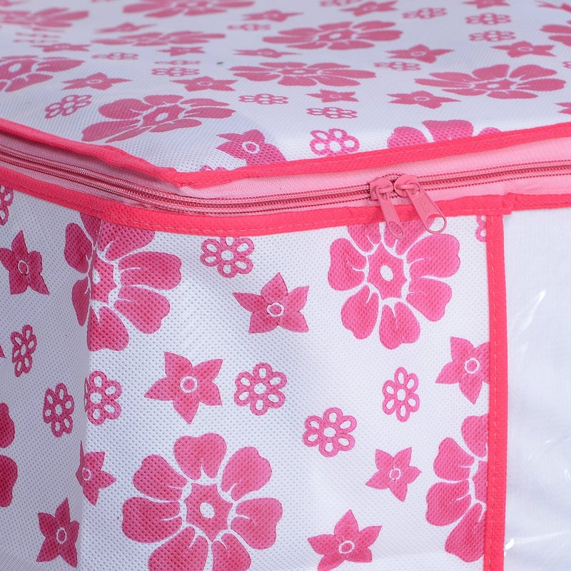 Kuber Industries Floral Non Woven Underbed Storage Organiser Pink Standard Rbed25 - Image 3