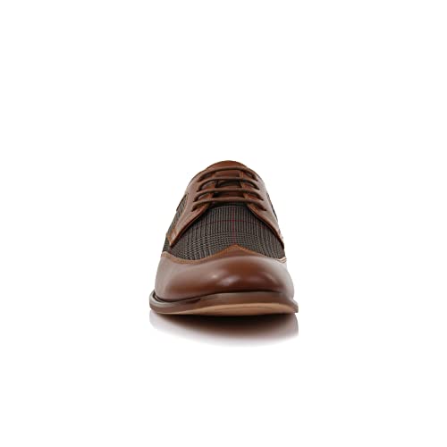 Ferro Aldo Men's Julian Wingtip Oxford Style Dress Shoes | Two-Tone Plaid Spectator Shoes | MFA19266A | in Cognac Brown Plaid, Size 13 - Image 3