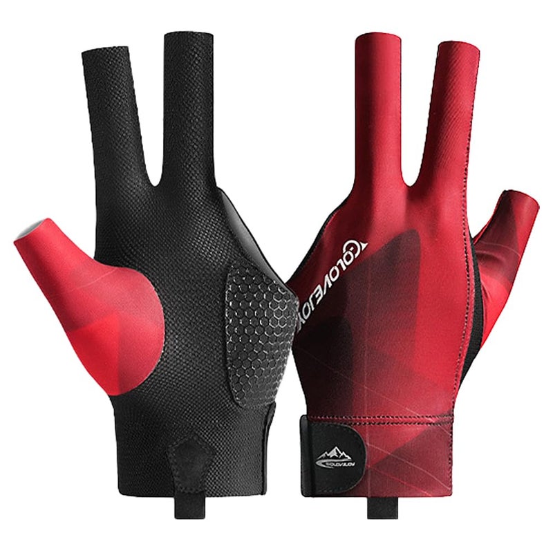 Wnddle Pool Glove Left Hand, Billiards Glove, Billiard Pool Gloves for Left Hand 3 Finger, Snooker Cue Sport Glove Popular Sizes for Men & Women (Red) - Image 1