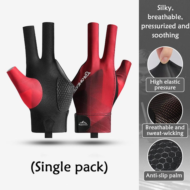 Wnddle Pool Glove Left Hand, Billiards Glove, Billiard Pool Gloves for Left Hand 3 Finger, Snooker Cue Sport Glove Popular Sizes for Men & Women (Red) - Image 3