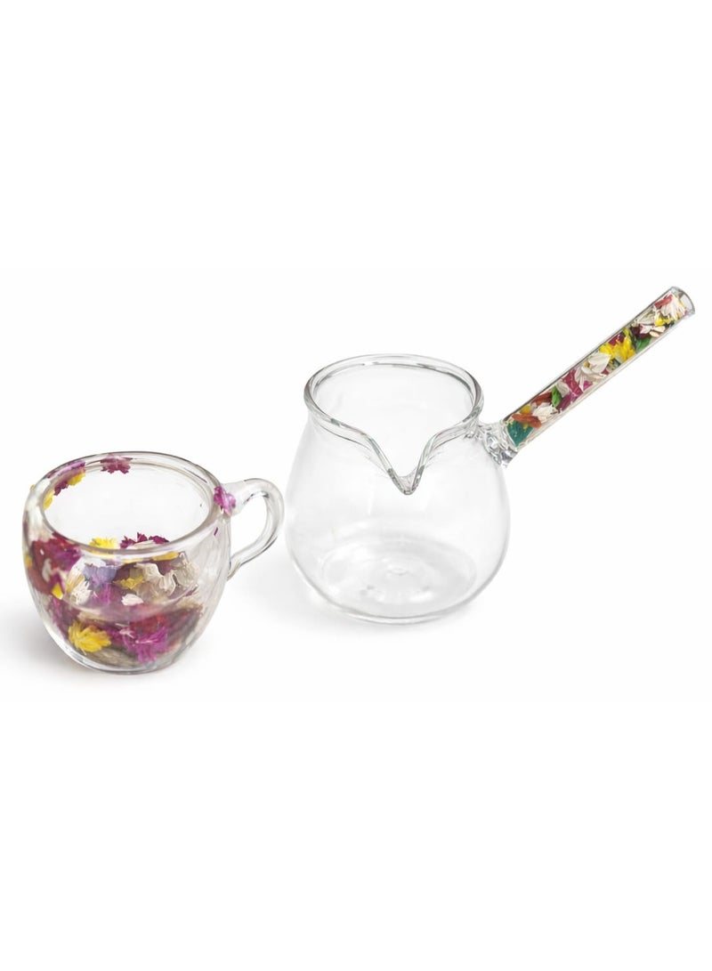 طقم كنكة بيركس نار مباشرة بيد ورد مع فنجان دبل ورد بايركس