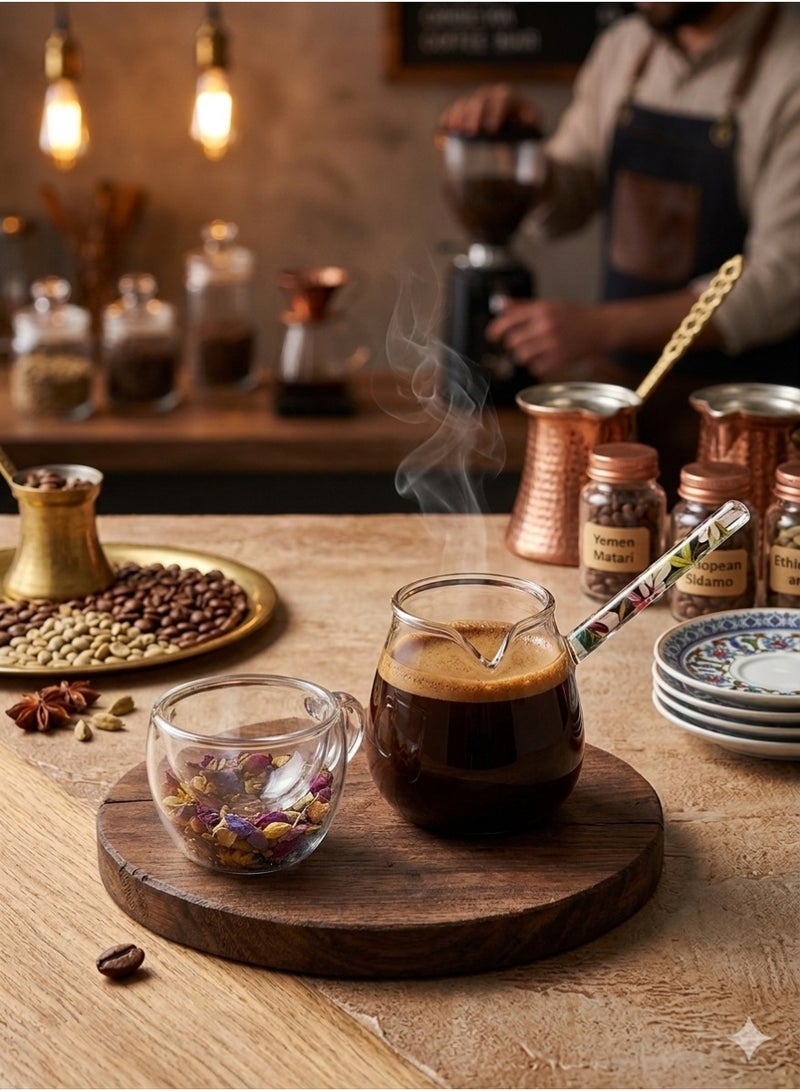 Coffee Pot Set for Direct Flame Use with Handle + Double-Wall Cup